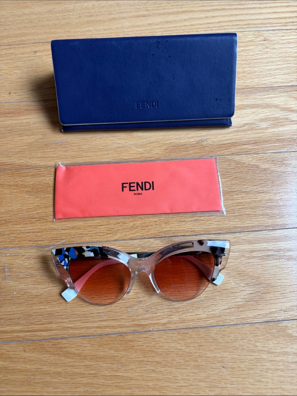 Fendi Multicolor Acetate Cat Eye Sunglasses with Coral Cleaning Cloth
